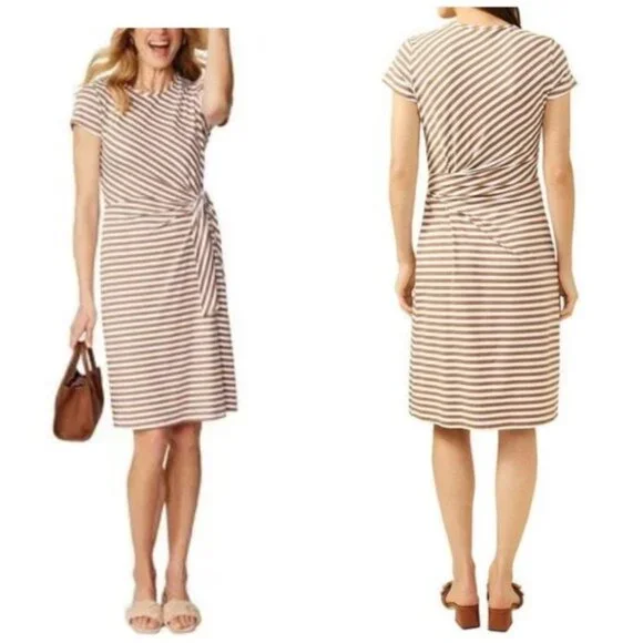 J.McLaughlin Elora Dress Brown White Stripes Catalina Cloth Sz M Coastal Prep - Picture 12 of 12